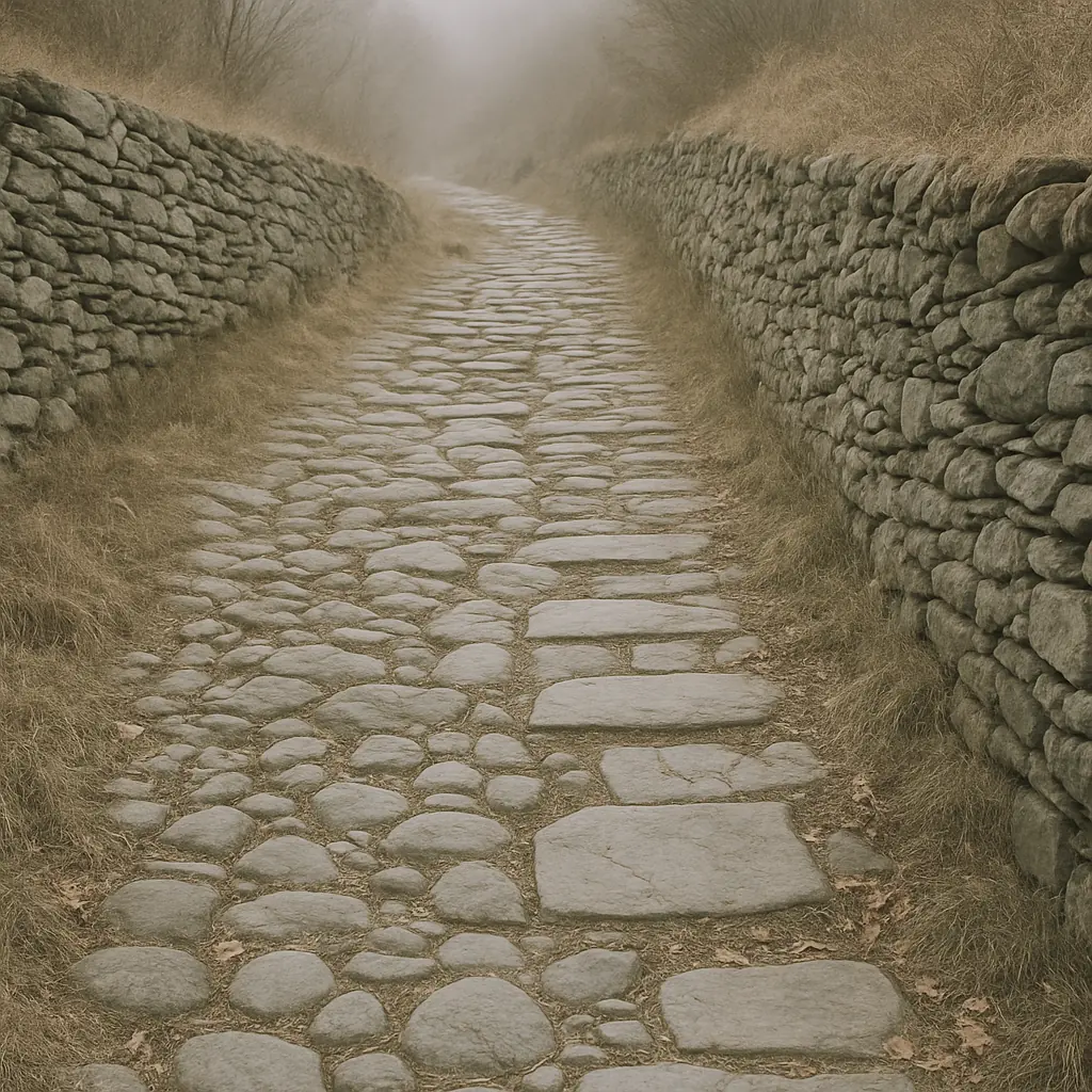 Stone steps between two cultivated terraces, one step recently rebuilt