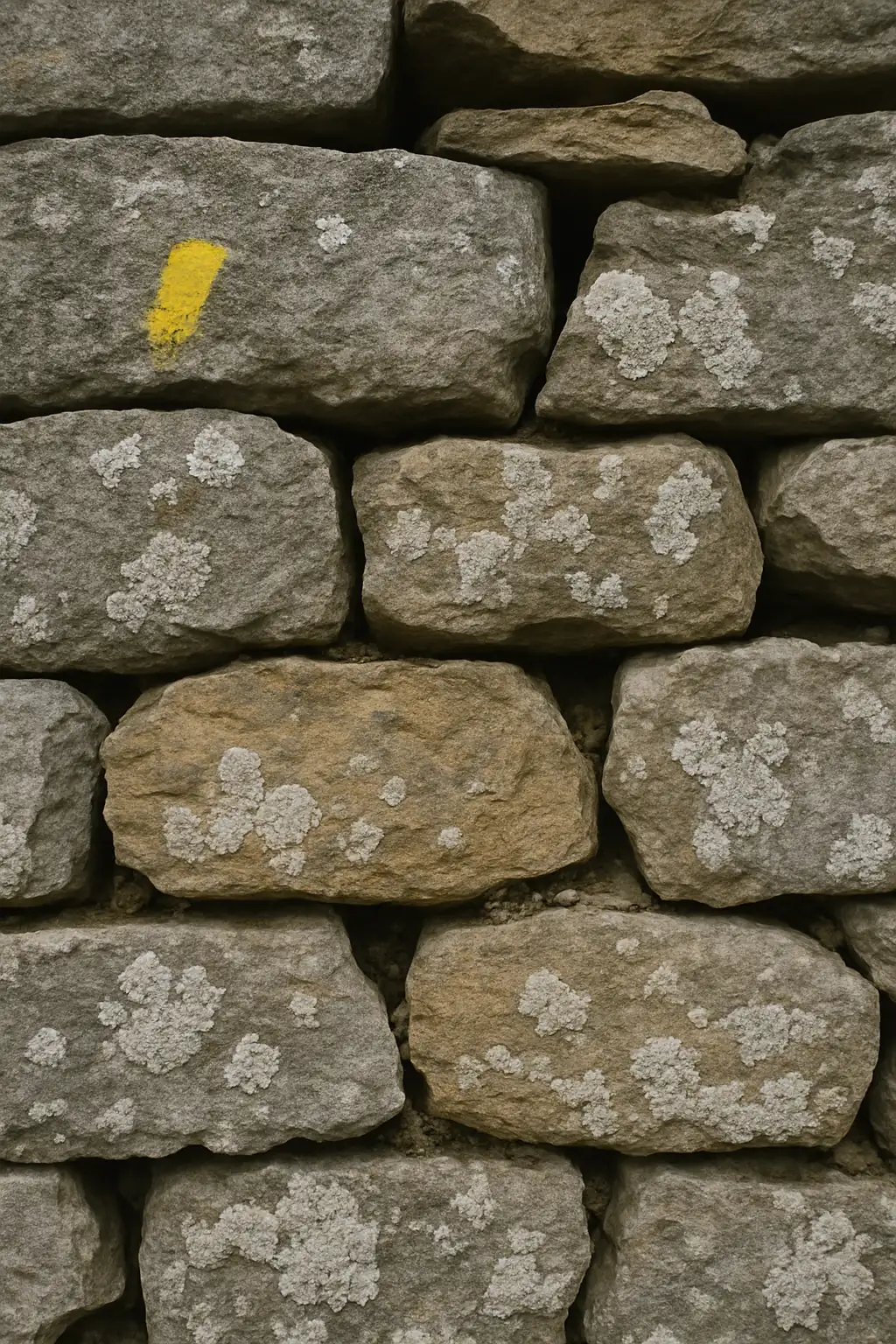 A dry-stone wall seen side-on, its stones stepped over several levels
